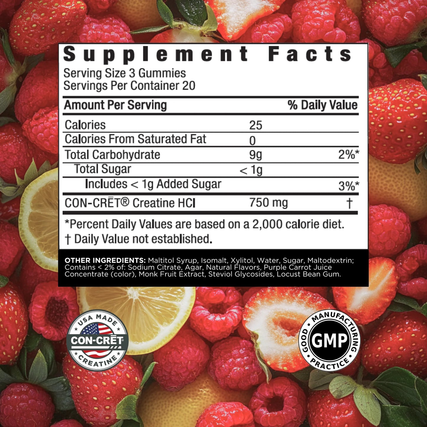 Con-Cret: Creatine HCL: Gummies Berry Zing 90 bag